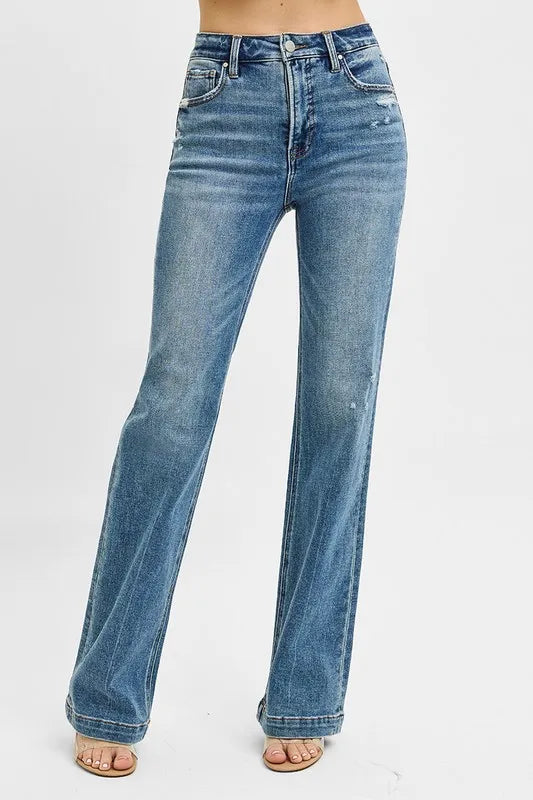 RISEN Full Size Distressed Detail Bootcut Jeans Plus Size - Fashorio