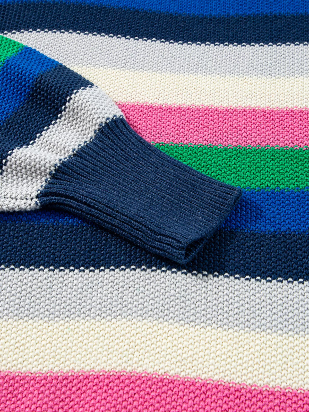 rainbow striped crew neck sweater sleeve detail