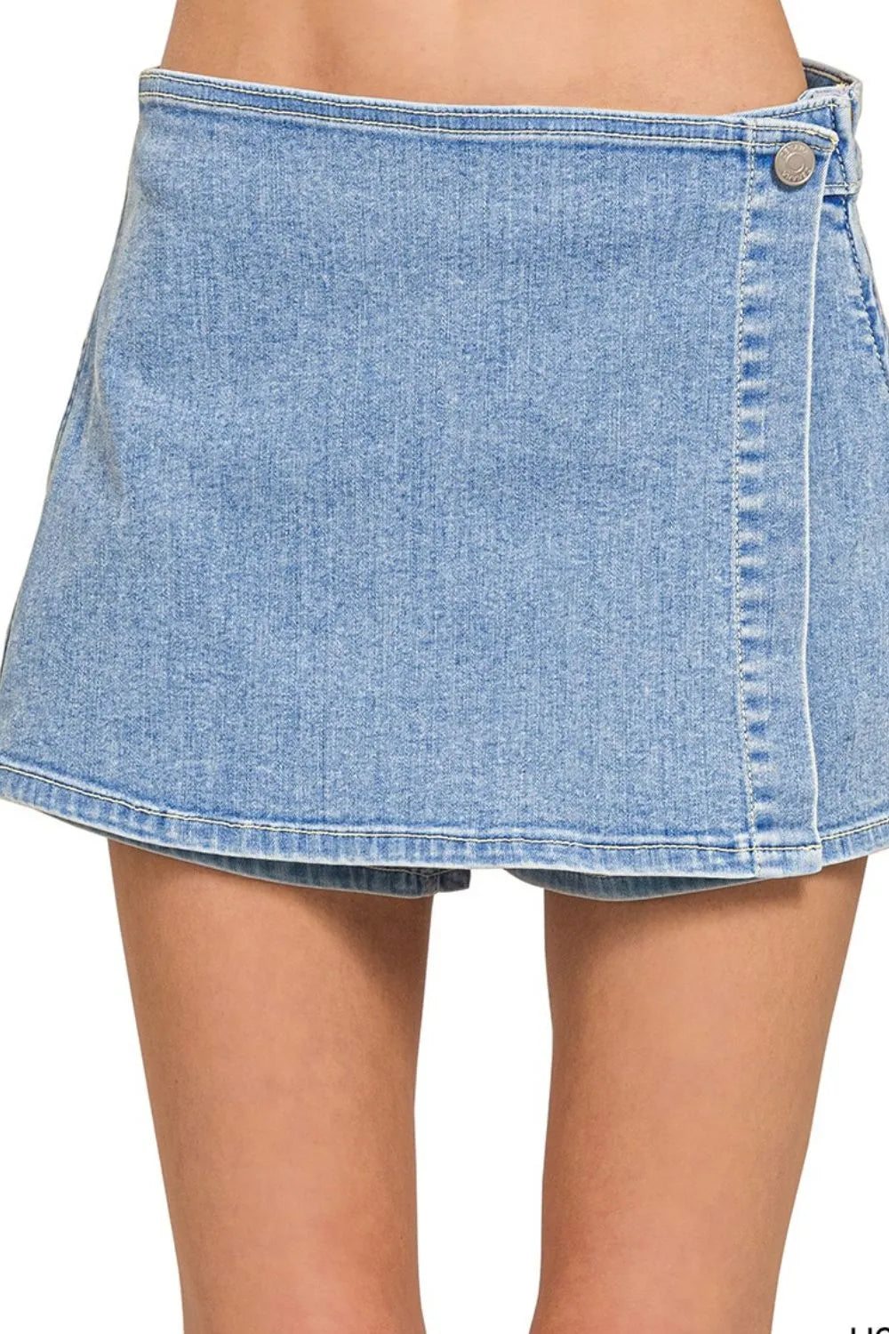 Zenana Wrap Front Skort Denim Shorts - Fashorio