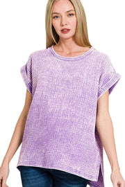 Zenana Woven Double Gauze Acid Washed Short Sleeve Top LAVENDER - Fashorio