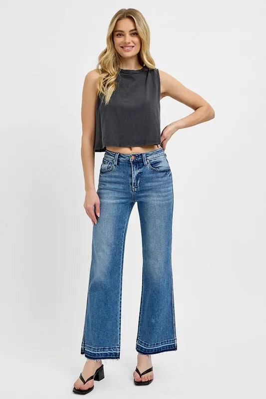 RISEN Plus Size Raw Hem Ankle Bootcut Jeans – Flattering Denim - Fashorio