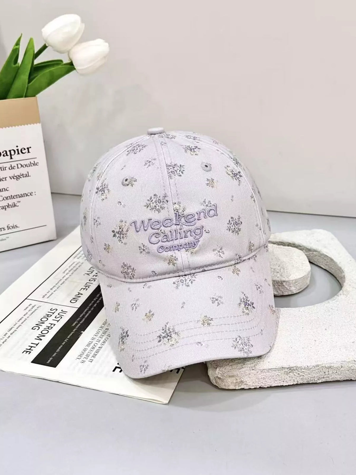 floral embroidered baseball cap back view