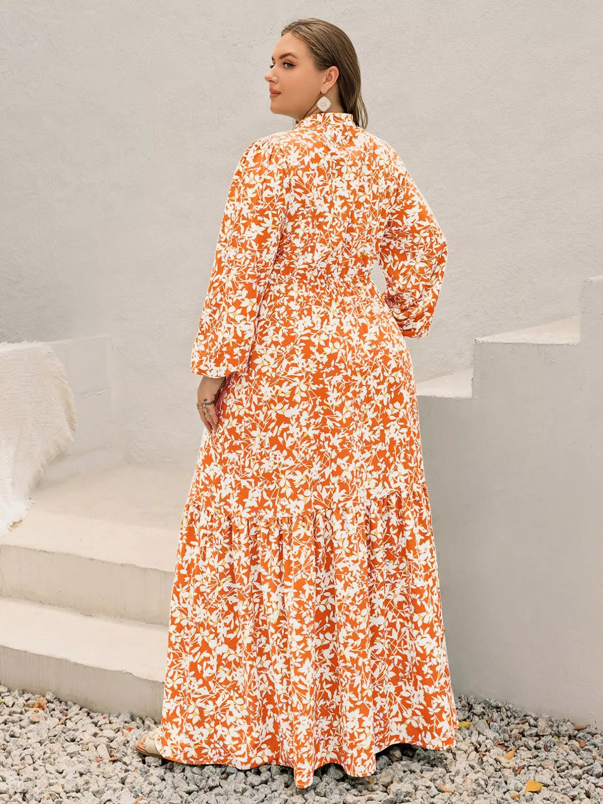 boho floral print maxi dress in tangerine styled outfit view
