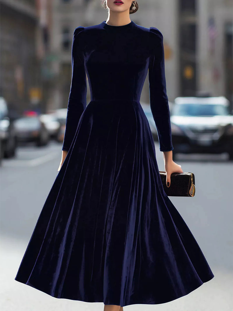 velvet long sleeve A line dress front view