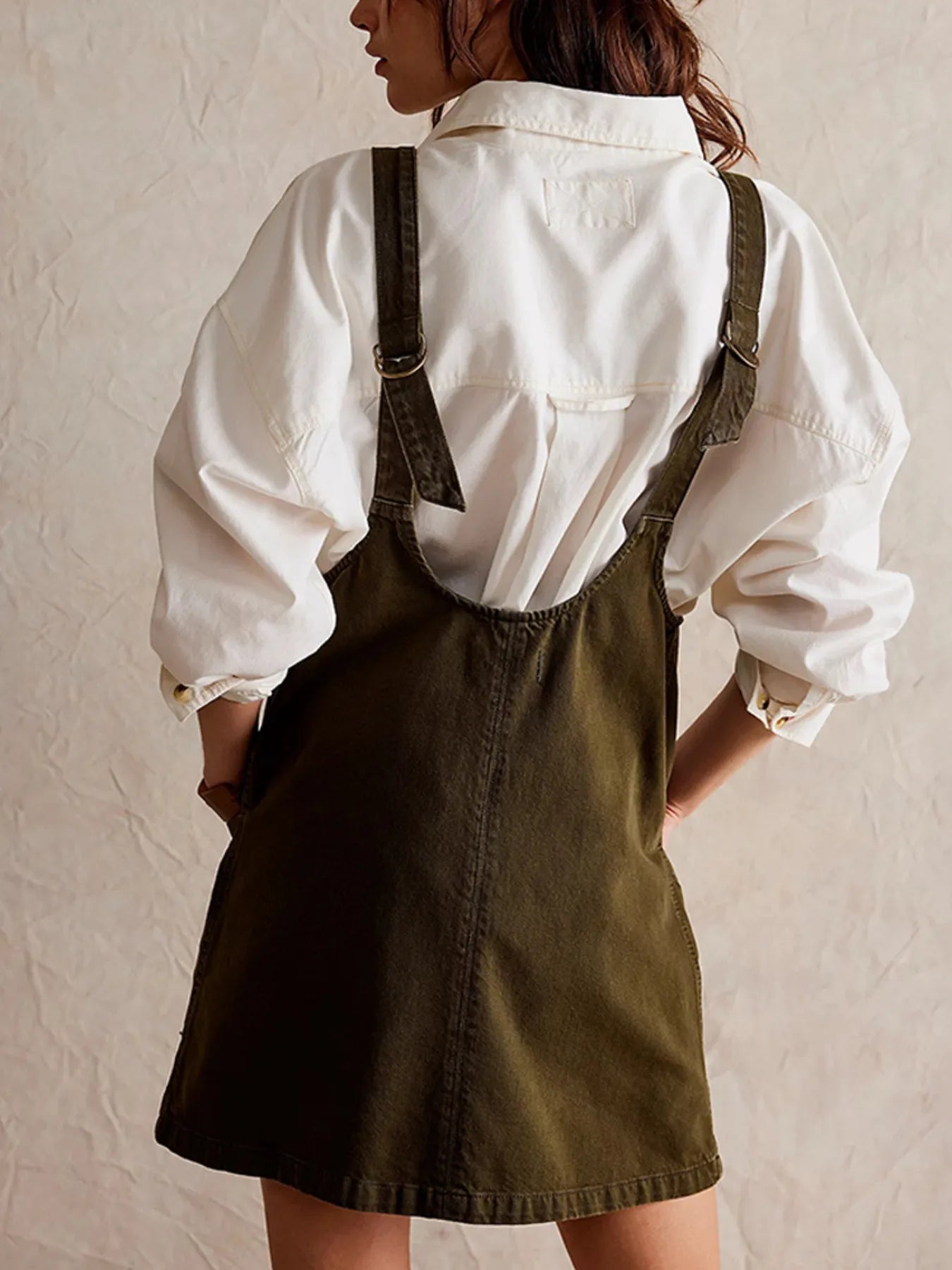 Oversized V-Neck Denim Tank Dress with Front Pockets - Fashorio