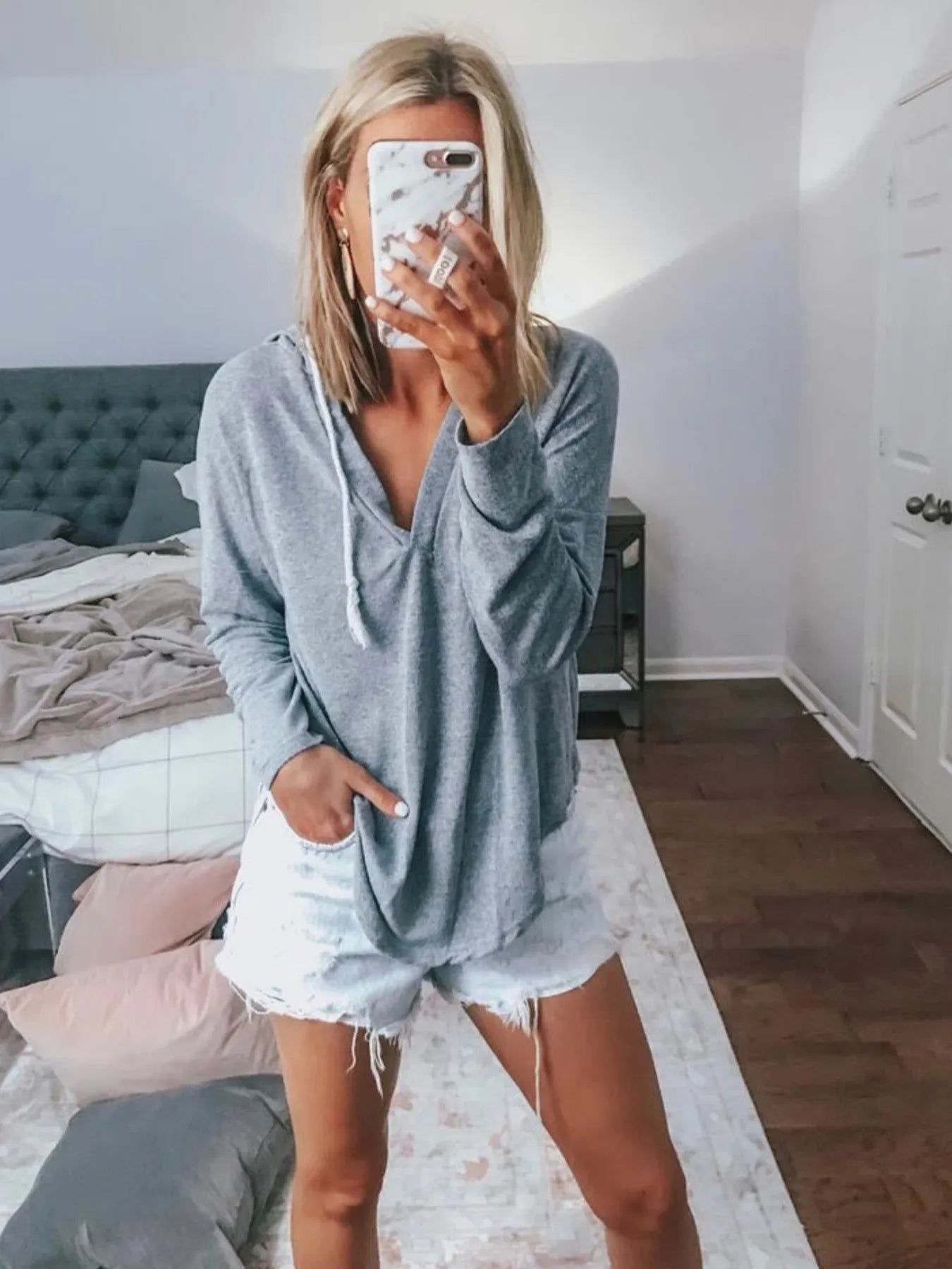 Full Size Drawstring Long Sleeve Hoodie Plus Size Light Gray - Fashorio