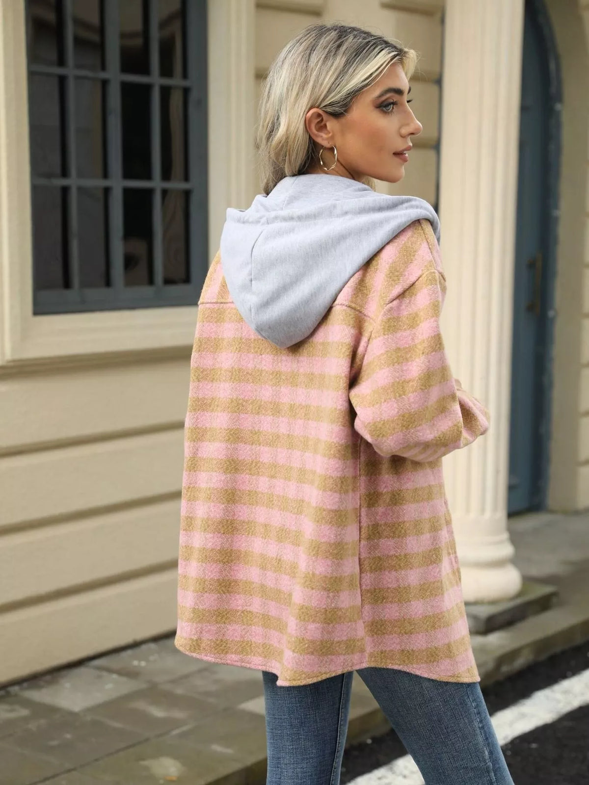 Plaid Hooded Drawstring Jacket in Black view 17