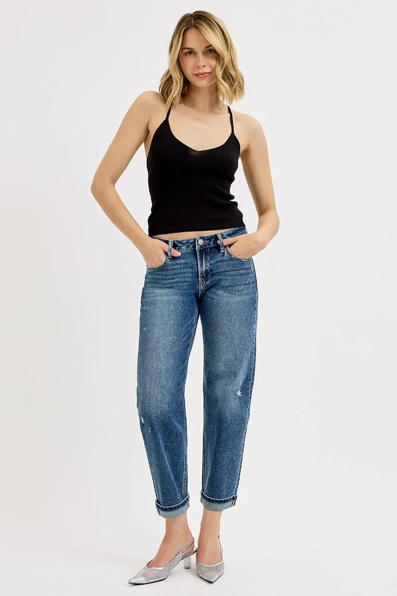 RISEN Full Size Low Rise Crop Boyfriend Jeans Plus Size - Fashorio