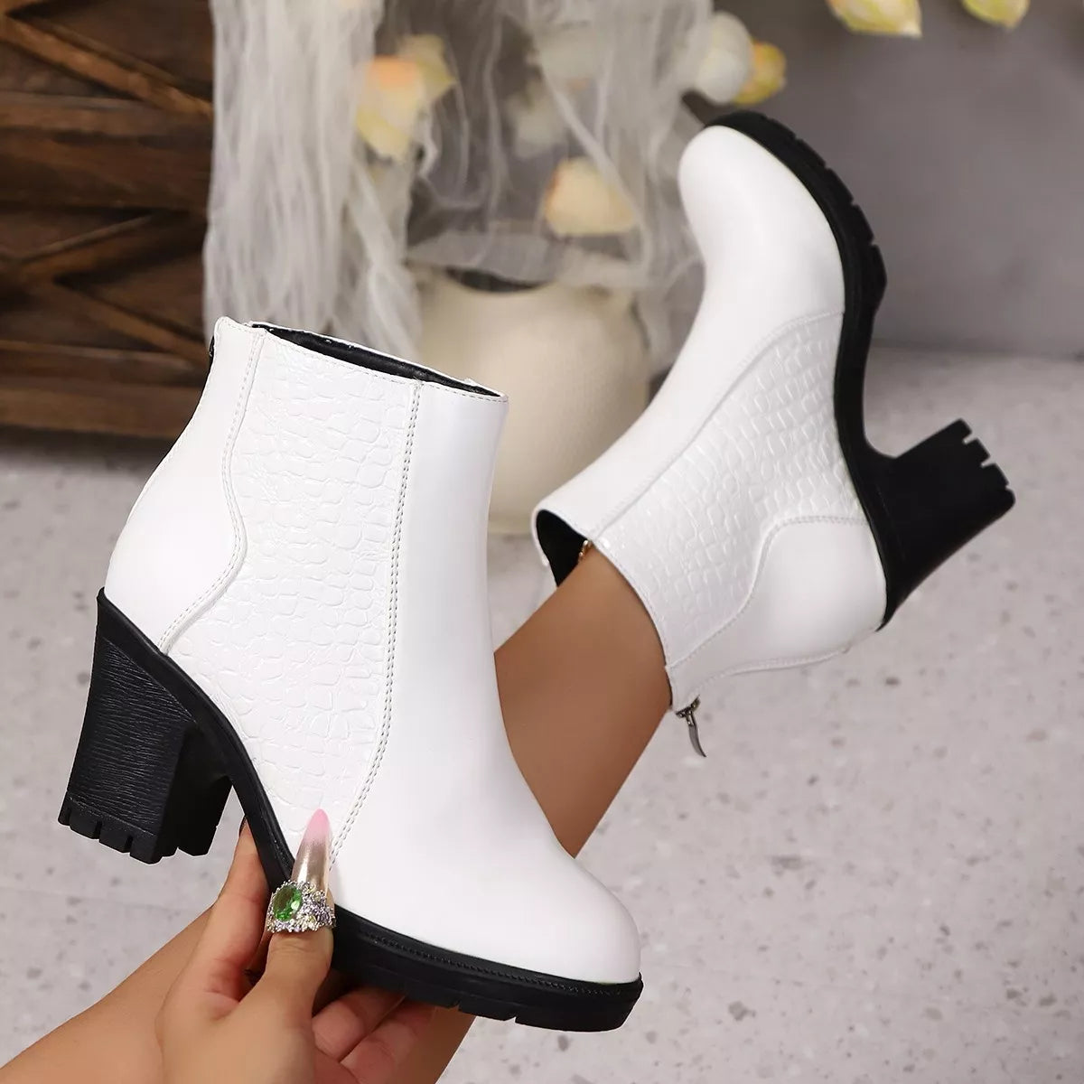 Point toe high heel boots close up of the toe