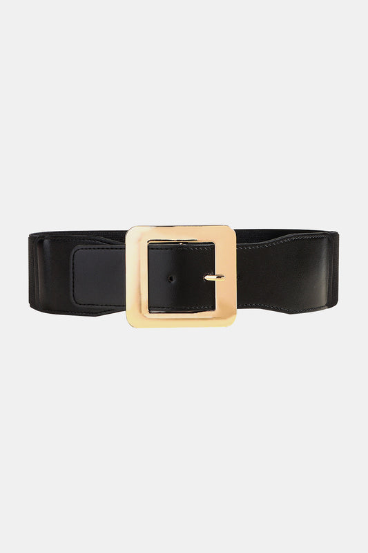 Alloy Buckle PU Leather Belt Black One Size - Fashorio