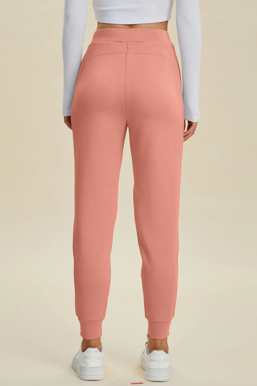 High waist drawstring scuba joggers tapered ankle detail