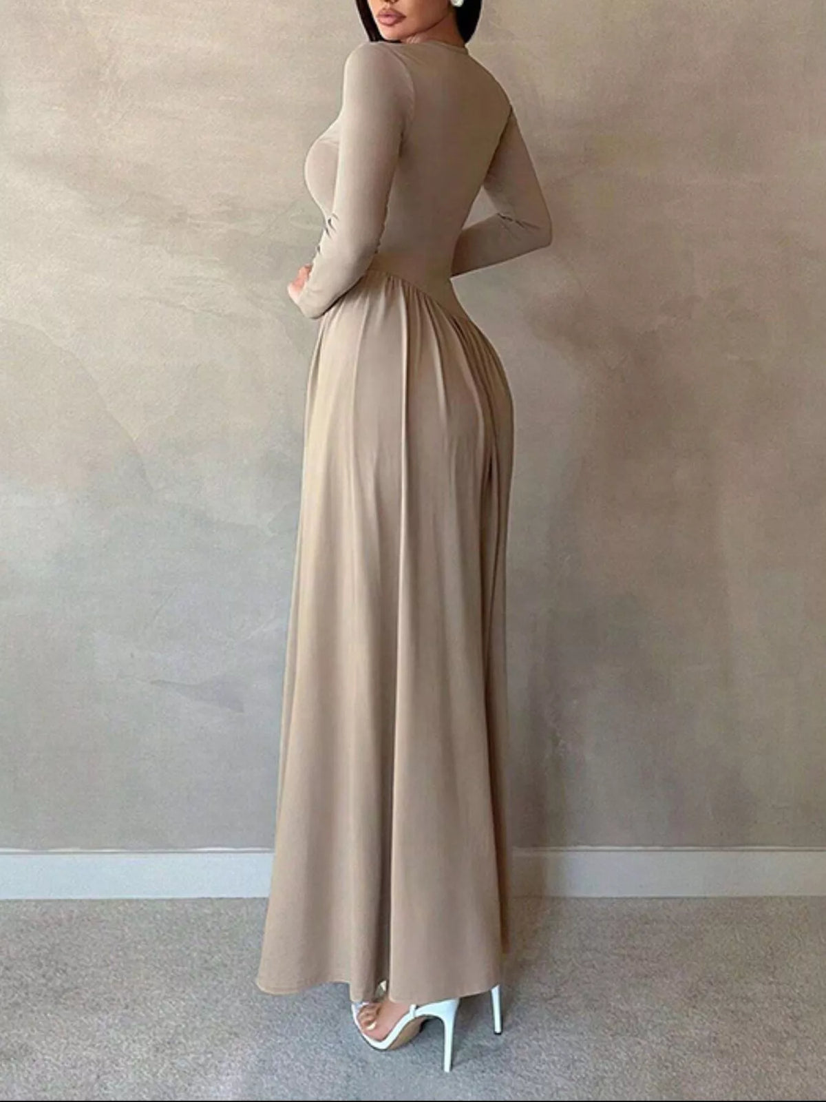 Long Sleeve Ruched A Line Maxi Dress view 5