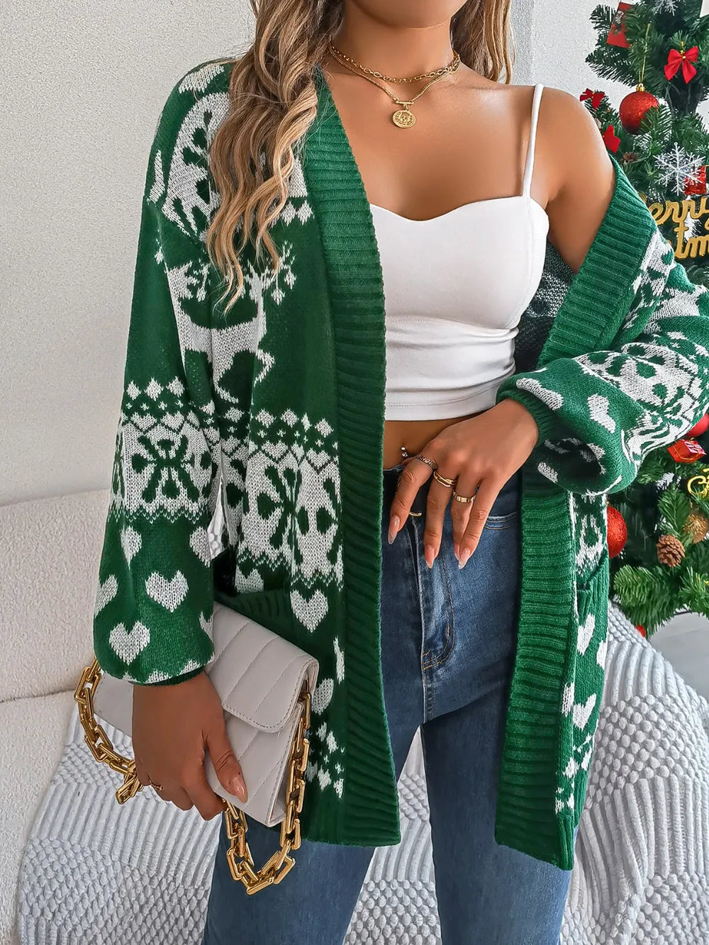 Pocketed Open Front Long Sleeve Cardigan - Fashorio