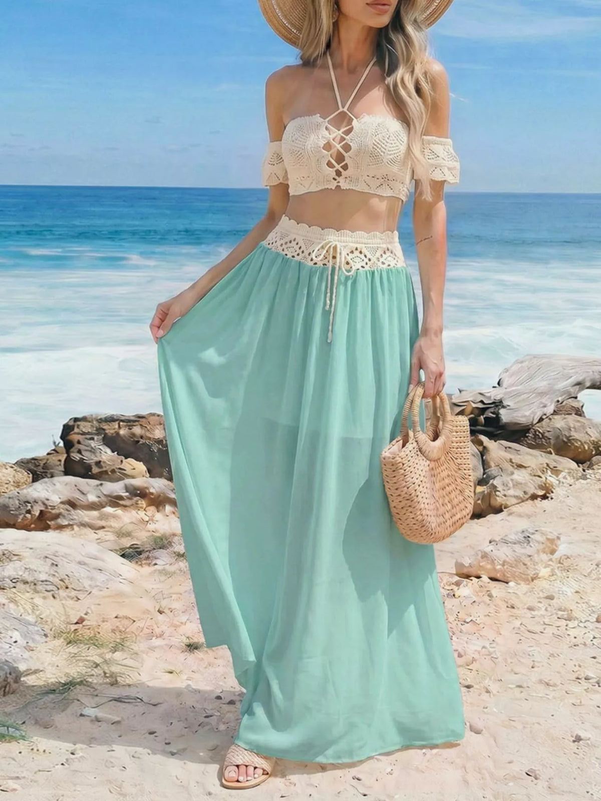 Crochet Top and Maxi Skirt Set, view 9