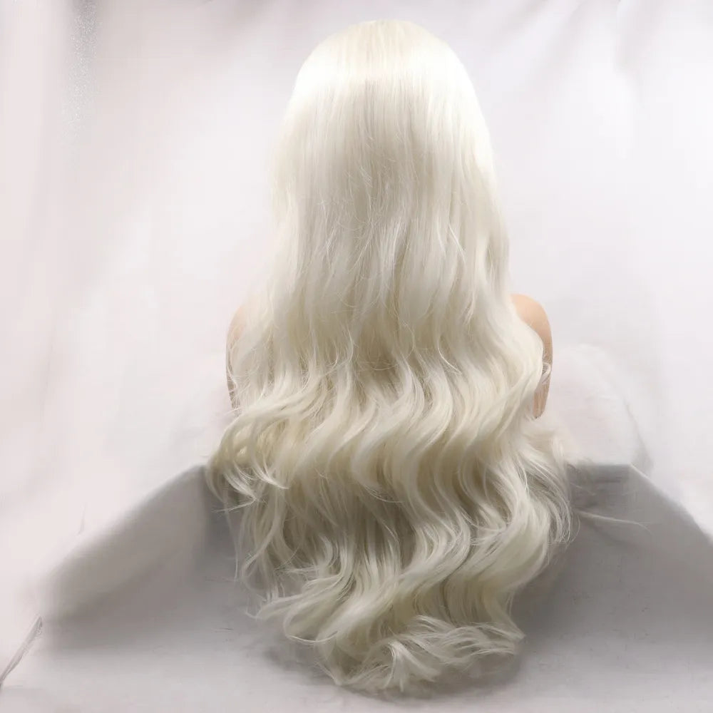 Long wavy synthetic wig side profile