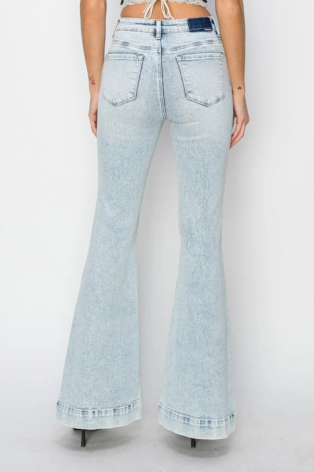 Risen Full Size High Rise Front Patch Pocket Flare Jeans - Fashorio