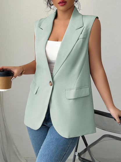 One Button V-Neck Blazer Vest Coat - Fashorio