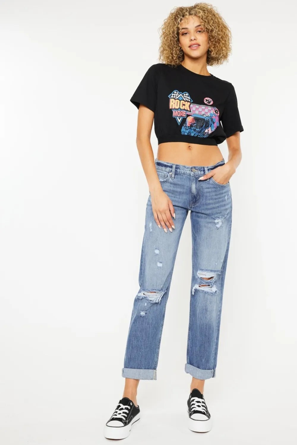 Kancan Mid Rise Distressed Straight Jeans Light - Fashorio