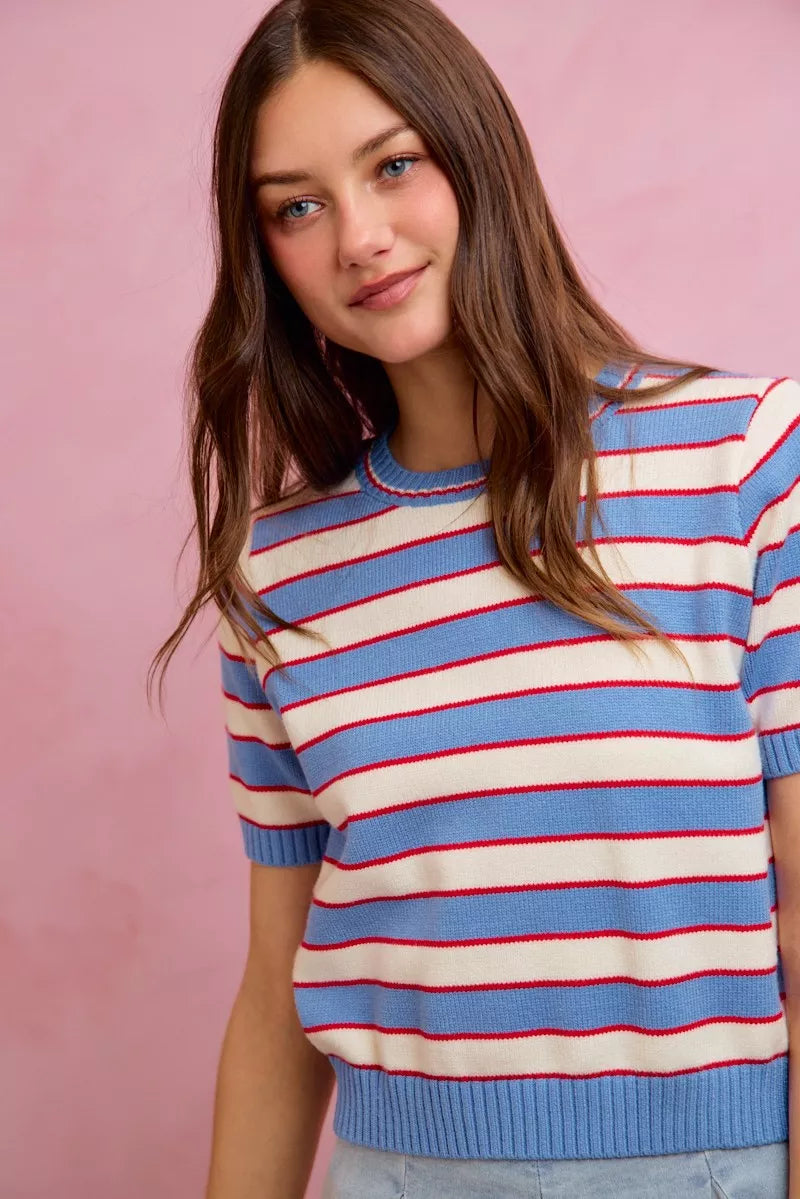 Nautical striped sweater top fabric detail