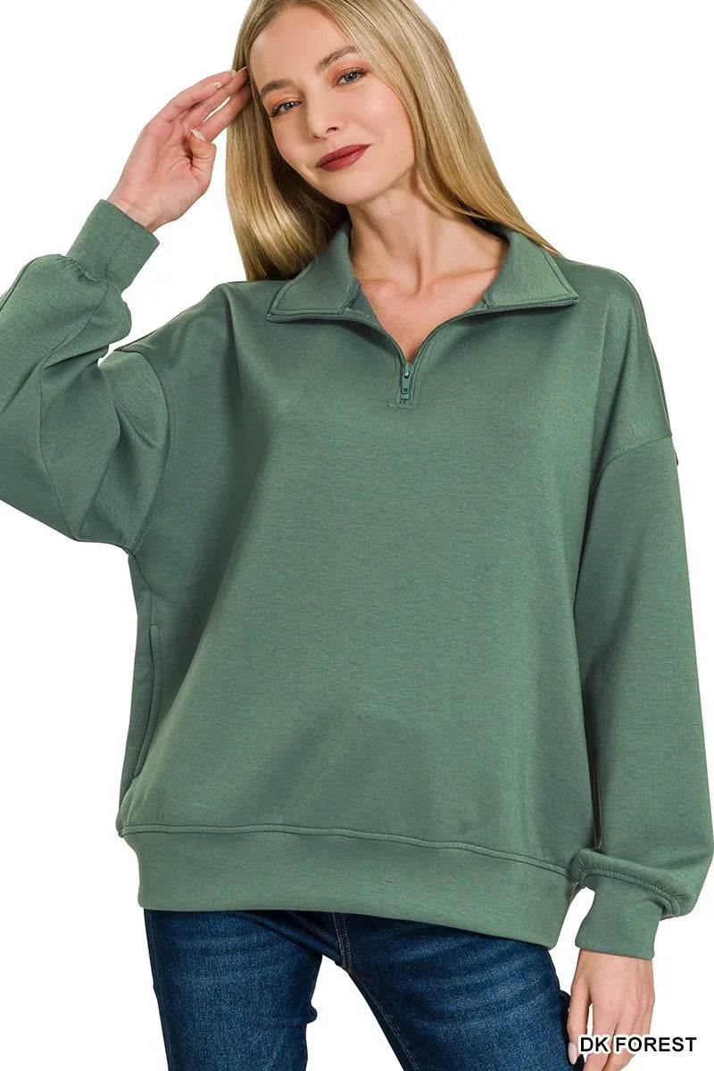 Zenana Scuba Quarter-Zip Sweatshirt - Fashorio