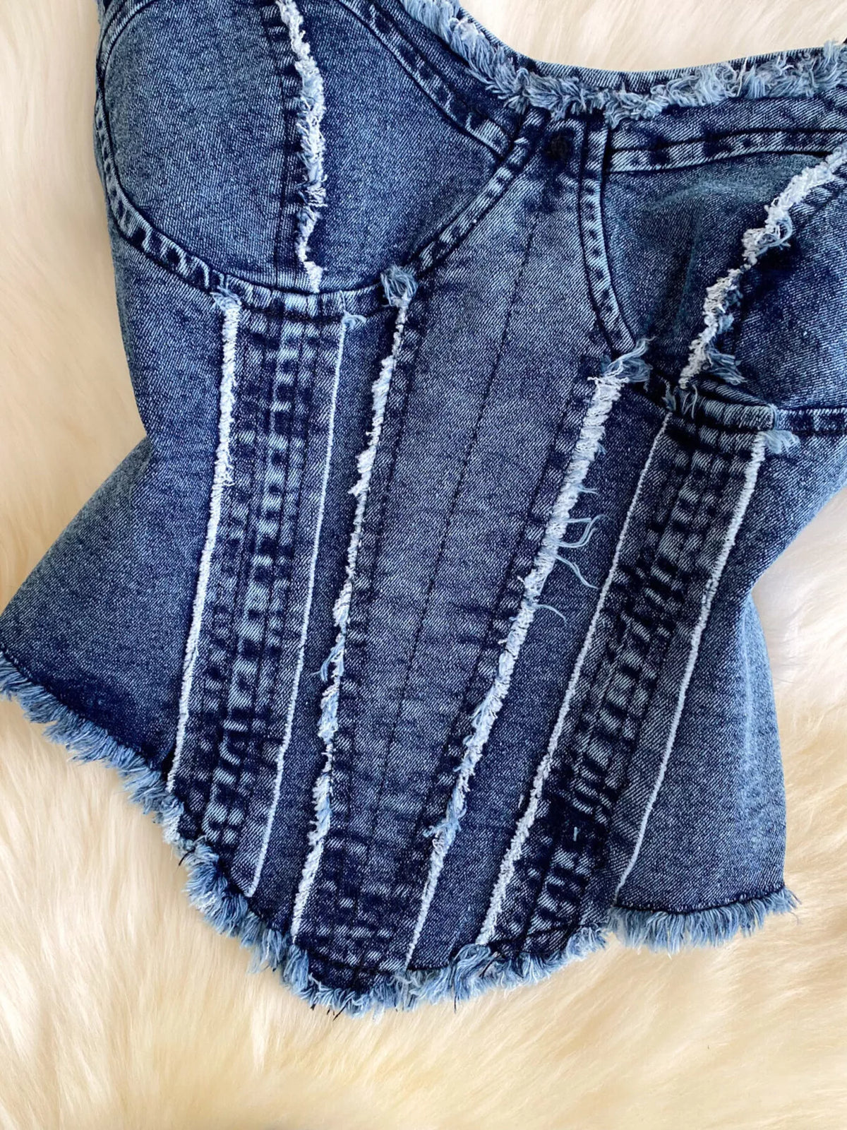 Denim cami crop top coordinated set close up