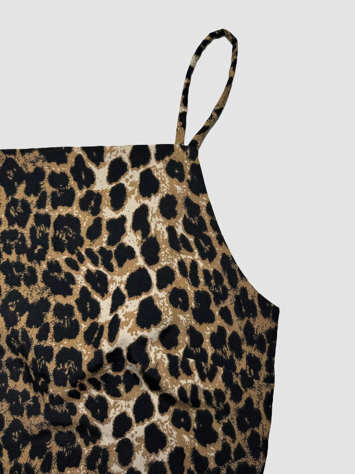 Leopard print cami with back tie, on model