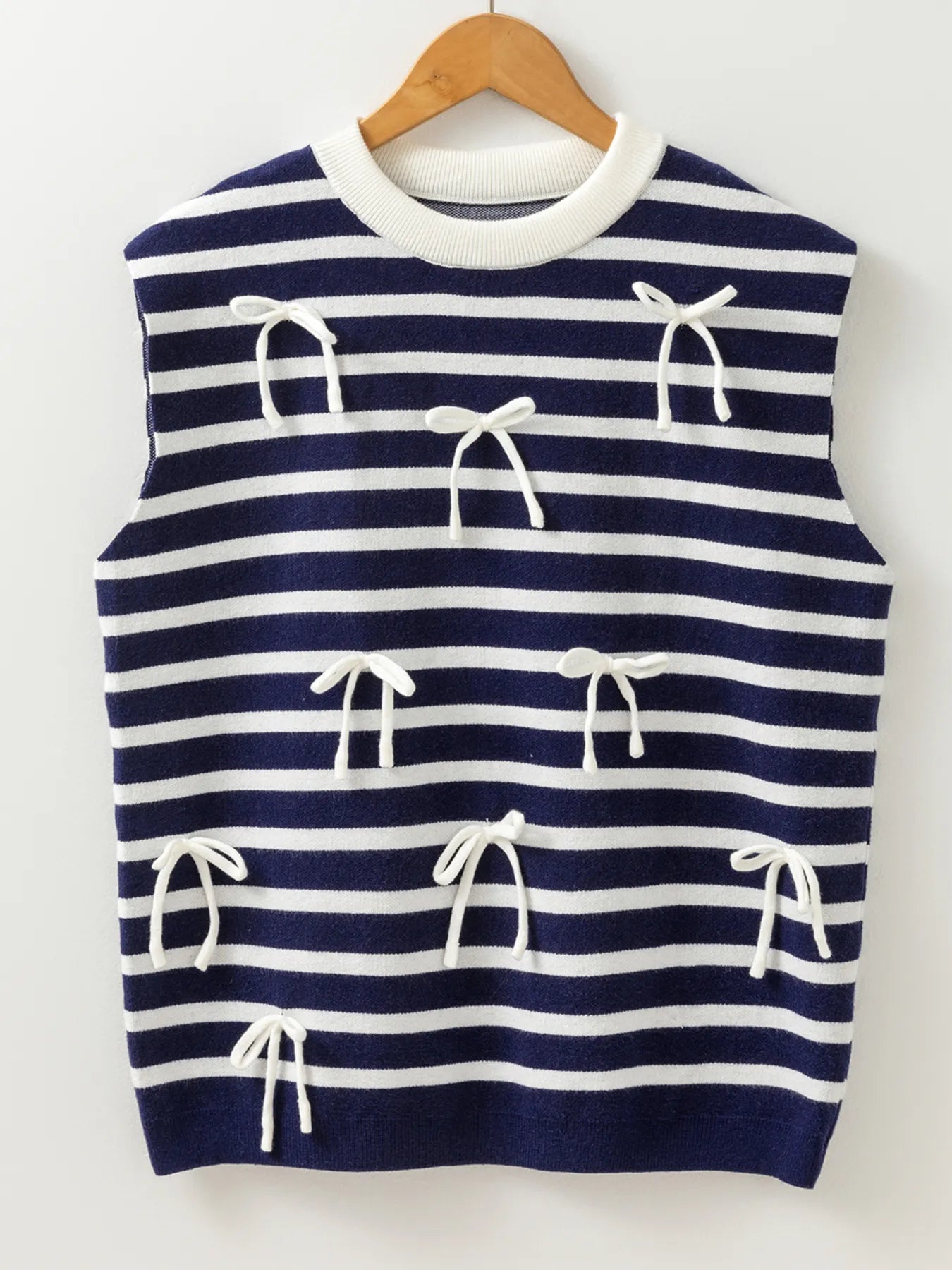 Stripe Knitted Bow Decor Sweater Vest Stripe - Fashorio