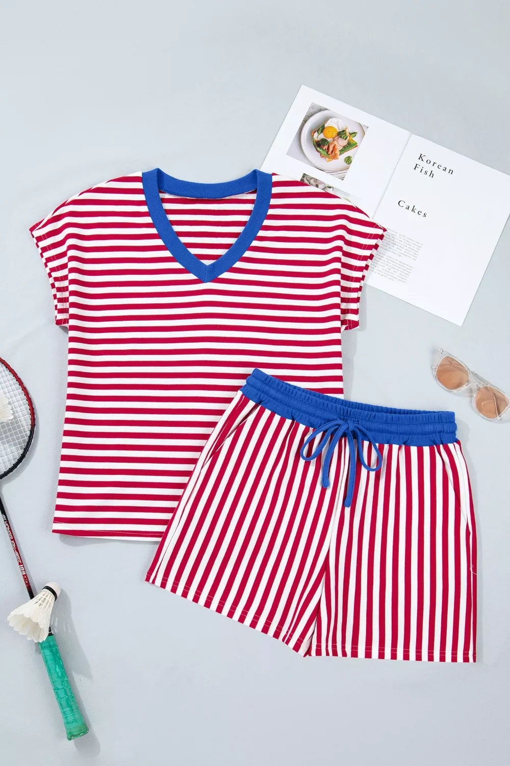 Colorblock matching tee and shorts set side view