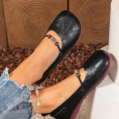 Round Toe Flats Slip-Ons Black - Fashorio