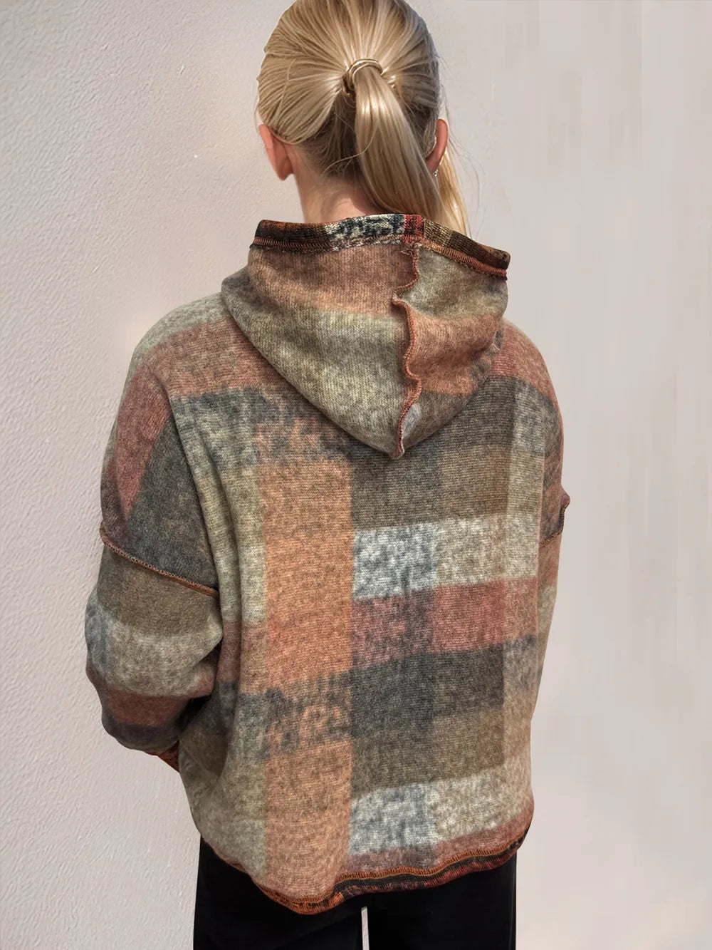 Plaid fleece hoodie back view