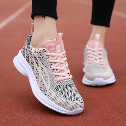 Breathable Mesh Lace Up Athletic Pale Blush - Fashorio