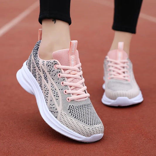 Breathable Mesh Lace Up Athletic Pale Blush - Fashorio