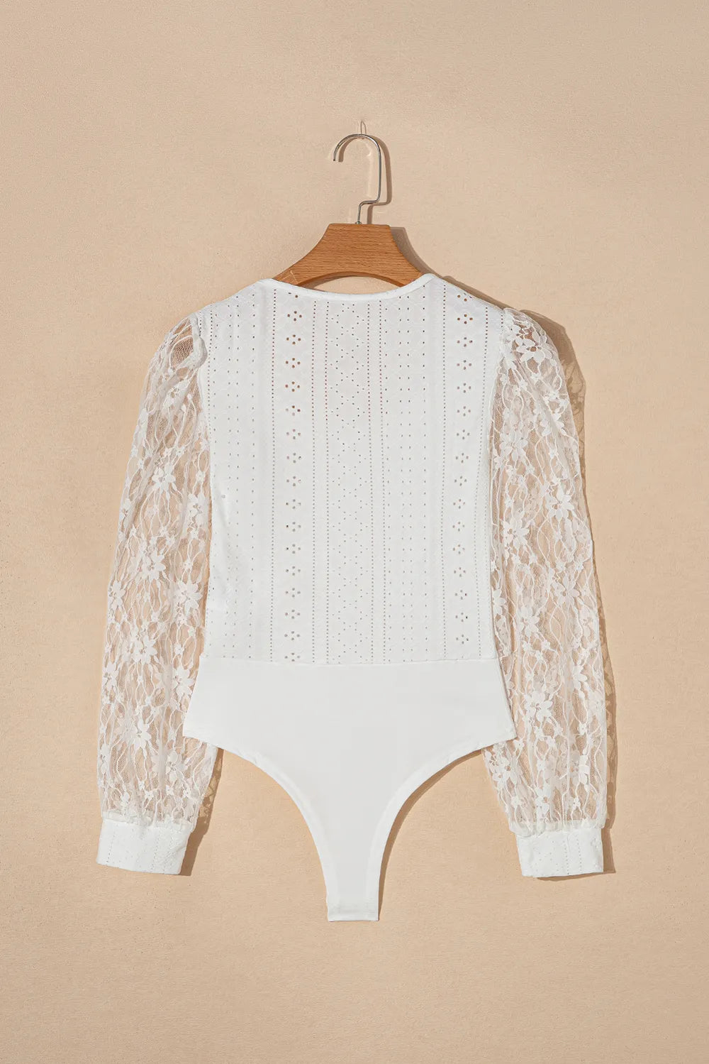 Eyelet Lace Long Sleeve Bodysuit - Fashorio