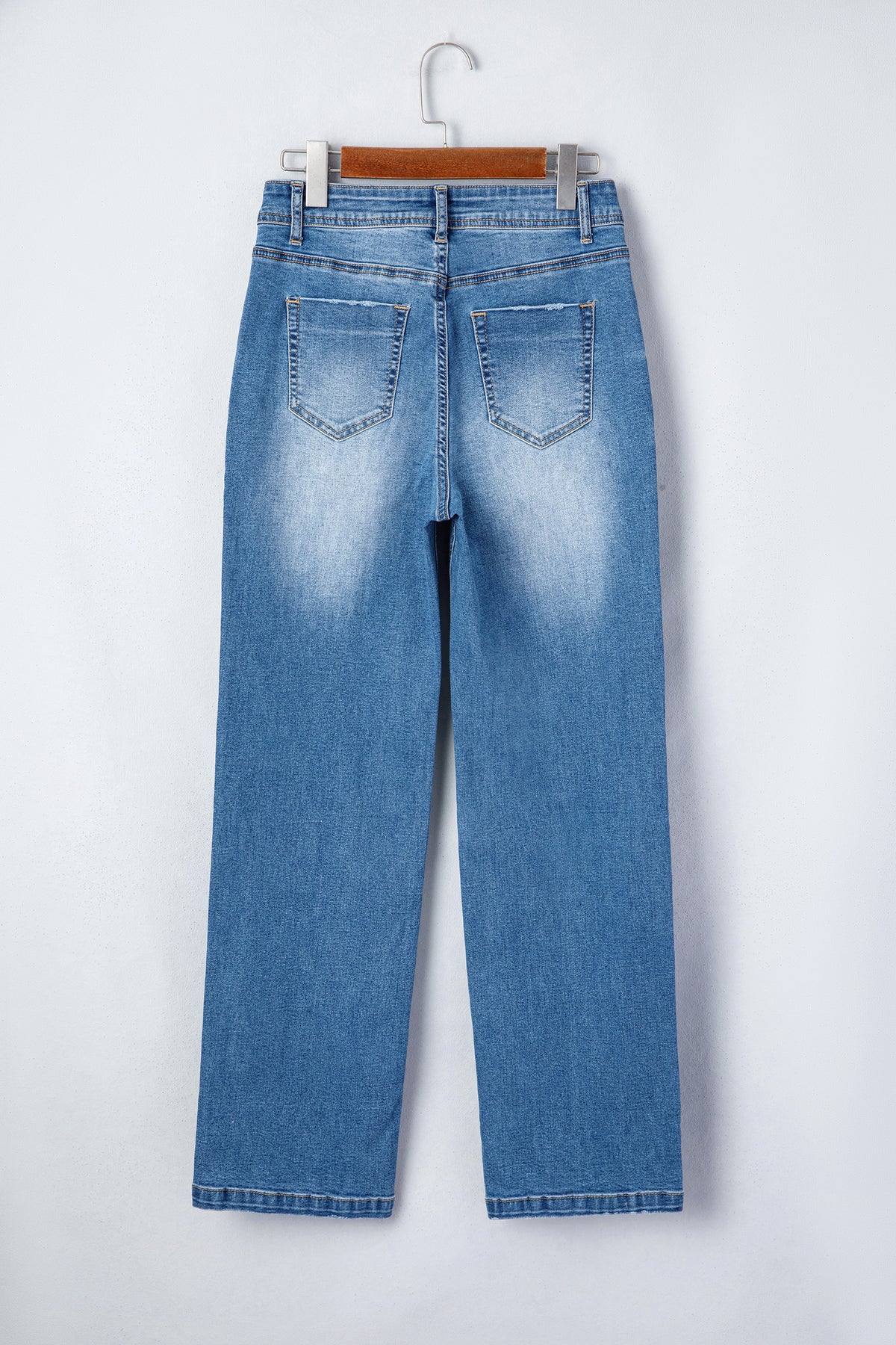 Full length straight leg denim jeans styled view
