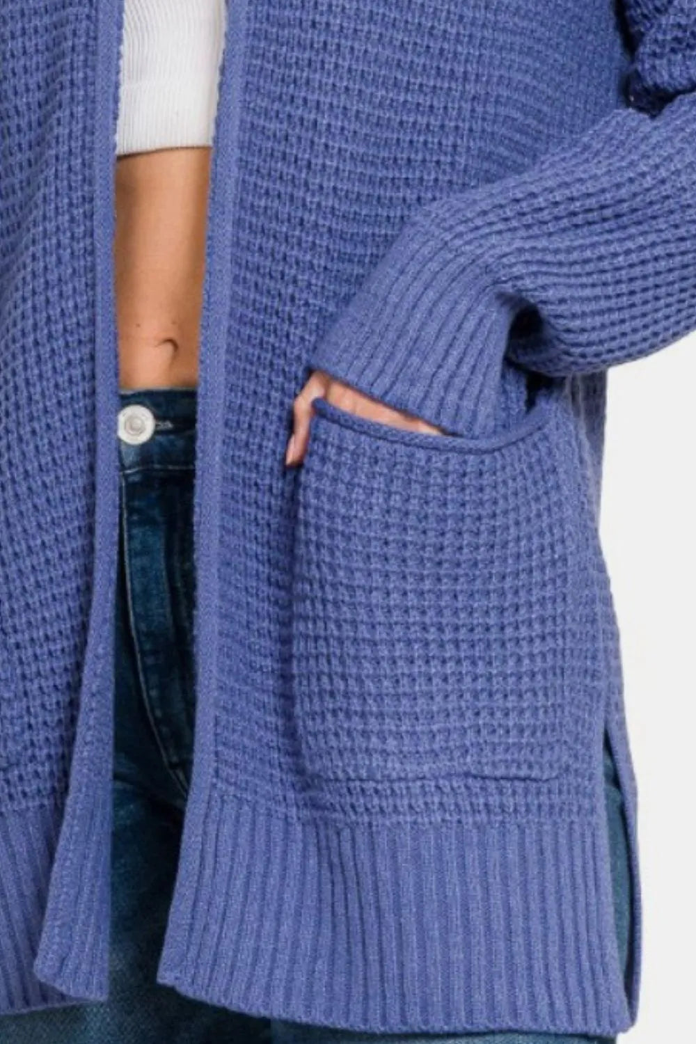 Zenana Waffle Open Front Sweater Cardigan - Fashorio