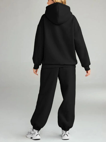 Full Size Kangaroo Pocket Hoodie and Joggers Set Plus Size - Fashorio
