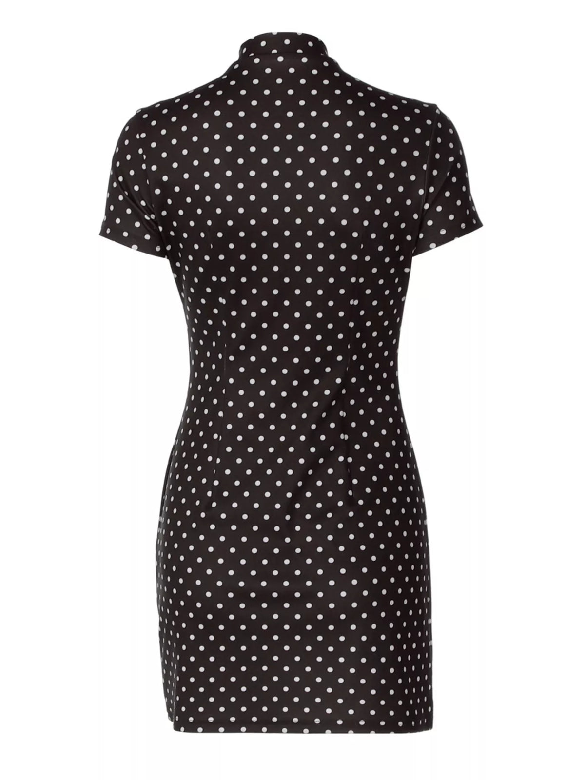 Cutout opening detail on white polka dot dress