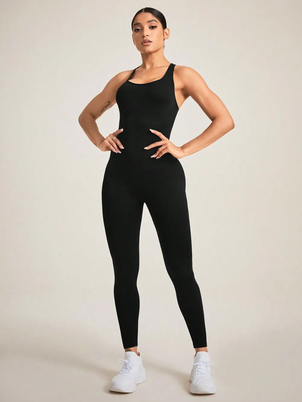 Crisscross Back Sleeveless Active Jumpsuit - Fashorio