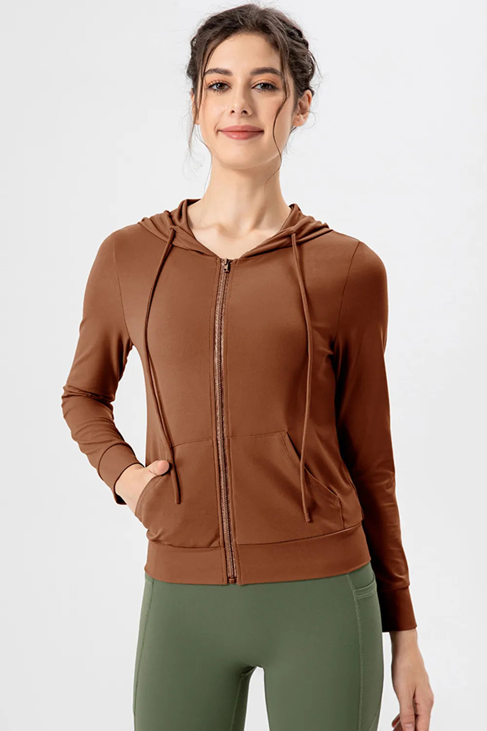 Zip up hooded jacket sleeve detail