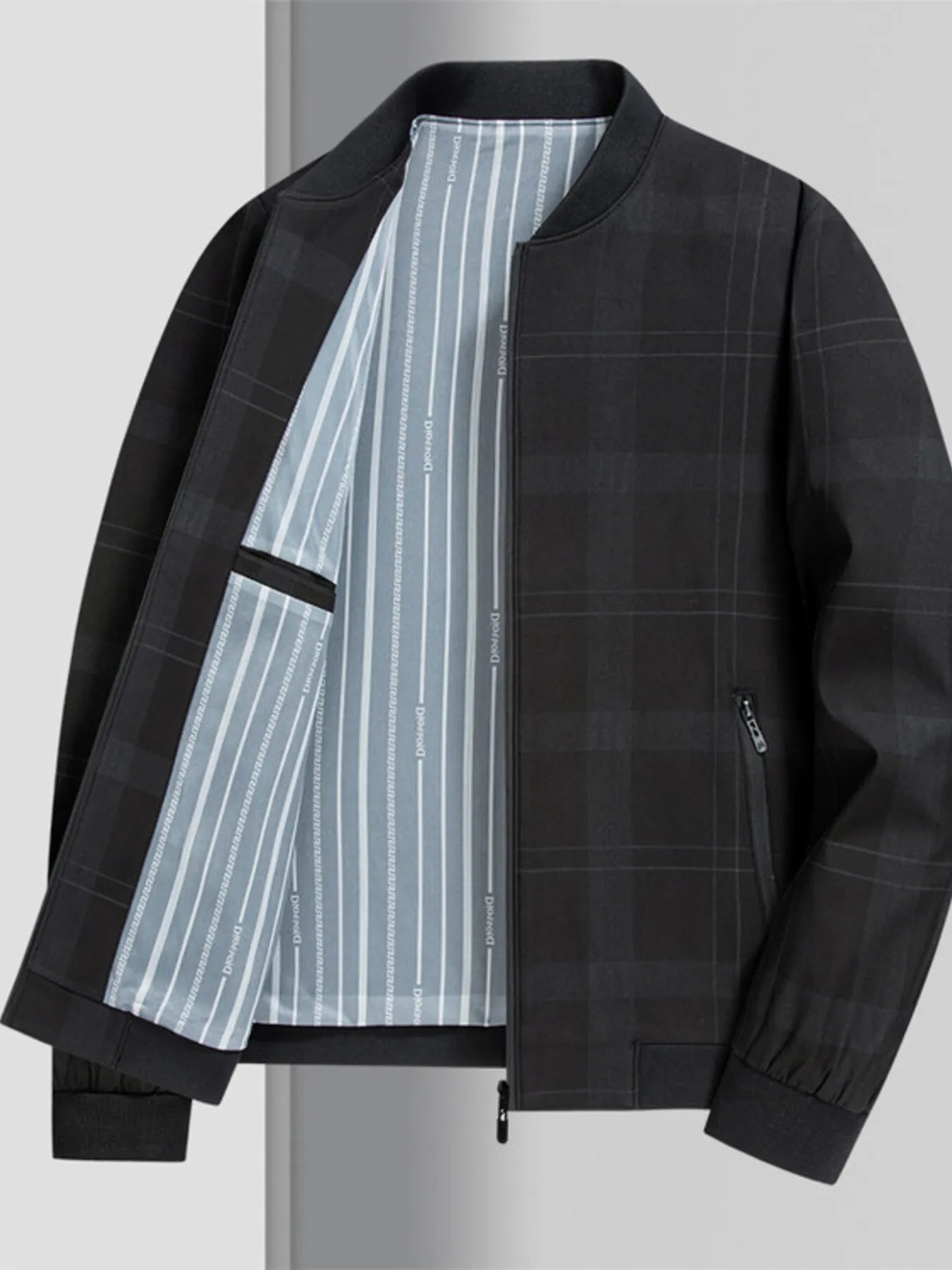 Men's Plus Size Zip Up Long Sleeve Jacket Black - Fashorio
