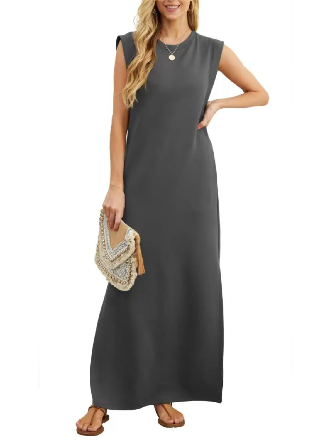 Slit Round Neck Sleeveless Maxi Tank Dress detail view 12