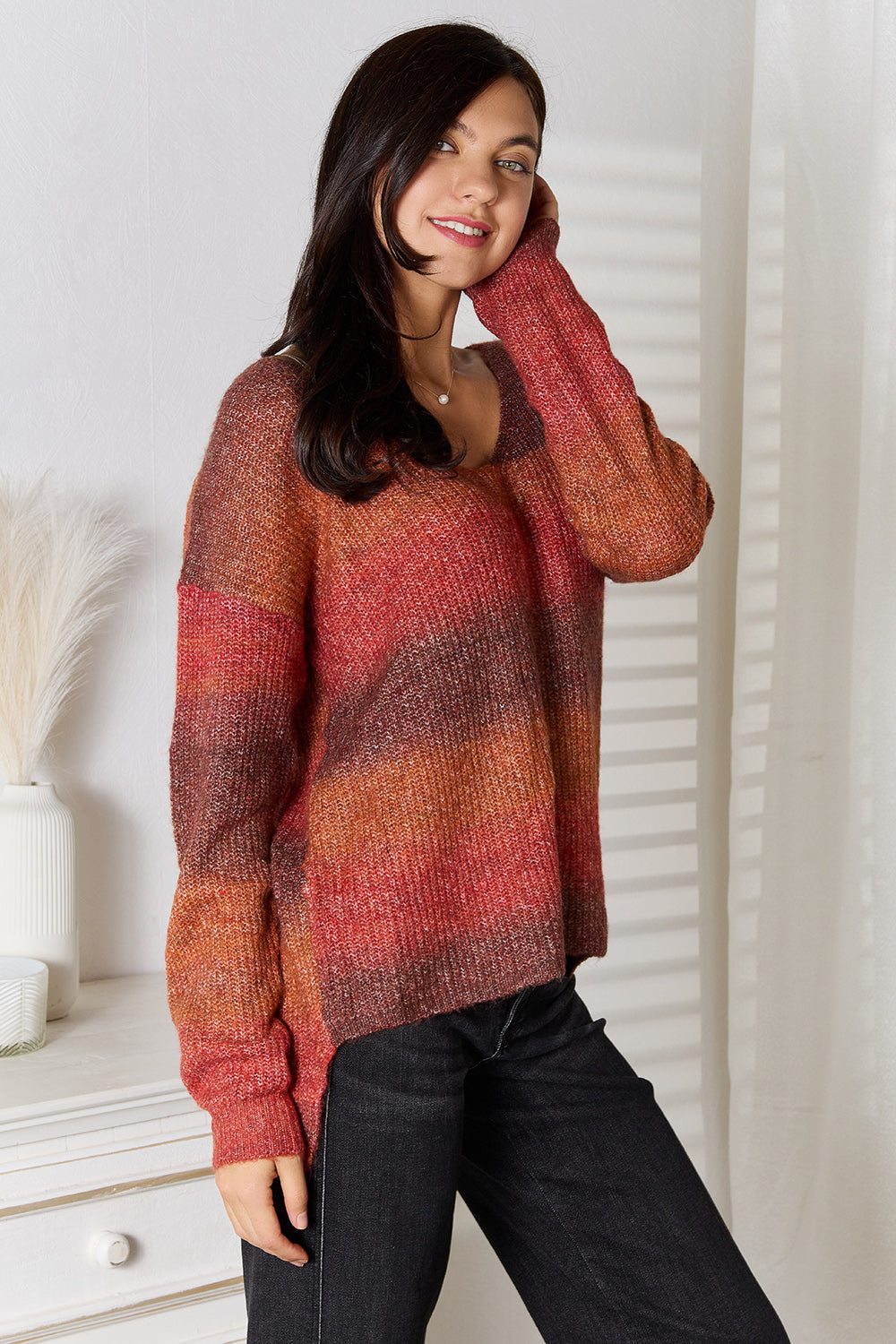 Angel Wings Gradient V-Neck Sweater - Fashorio