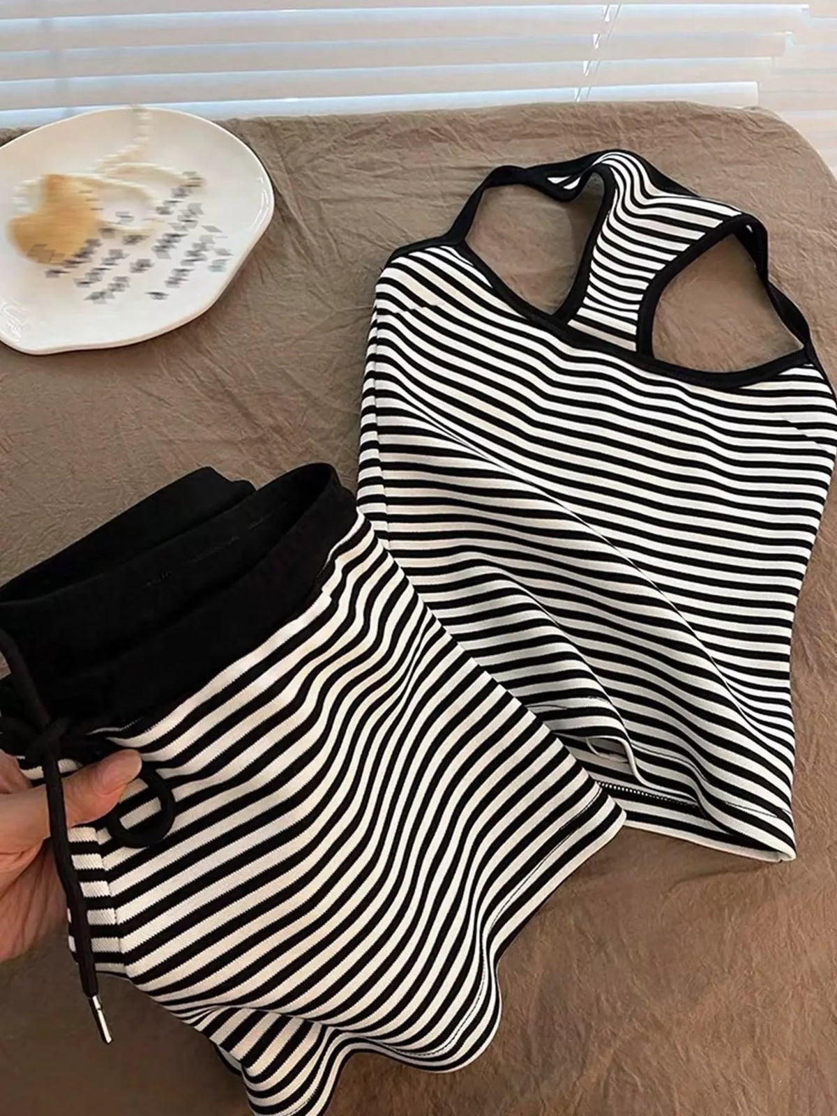 Striped tank top detail close up