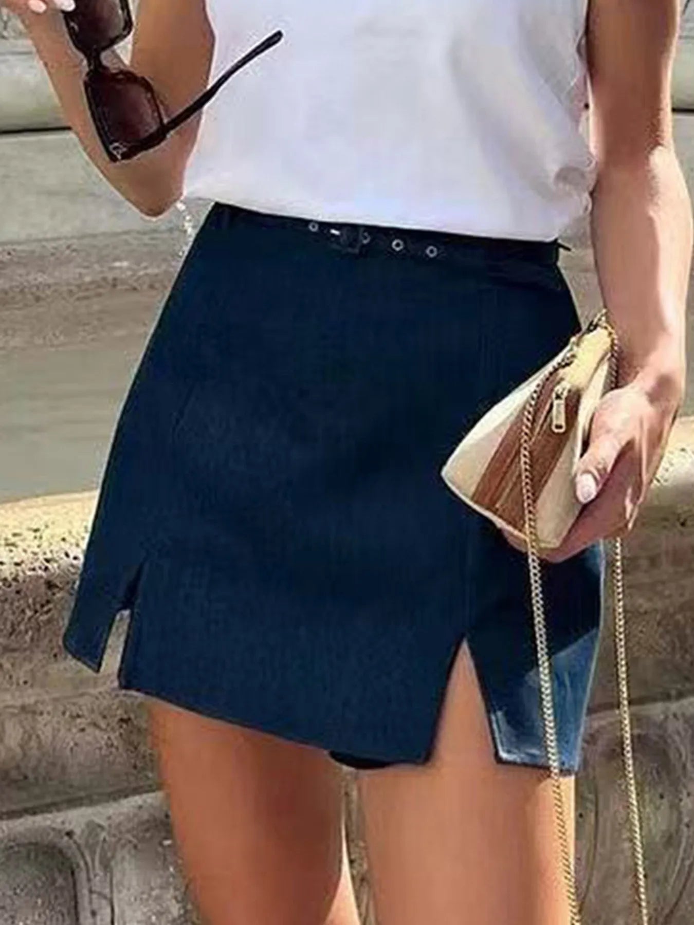 Slit Mini Skort Navy - Fashorio