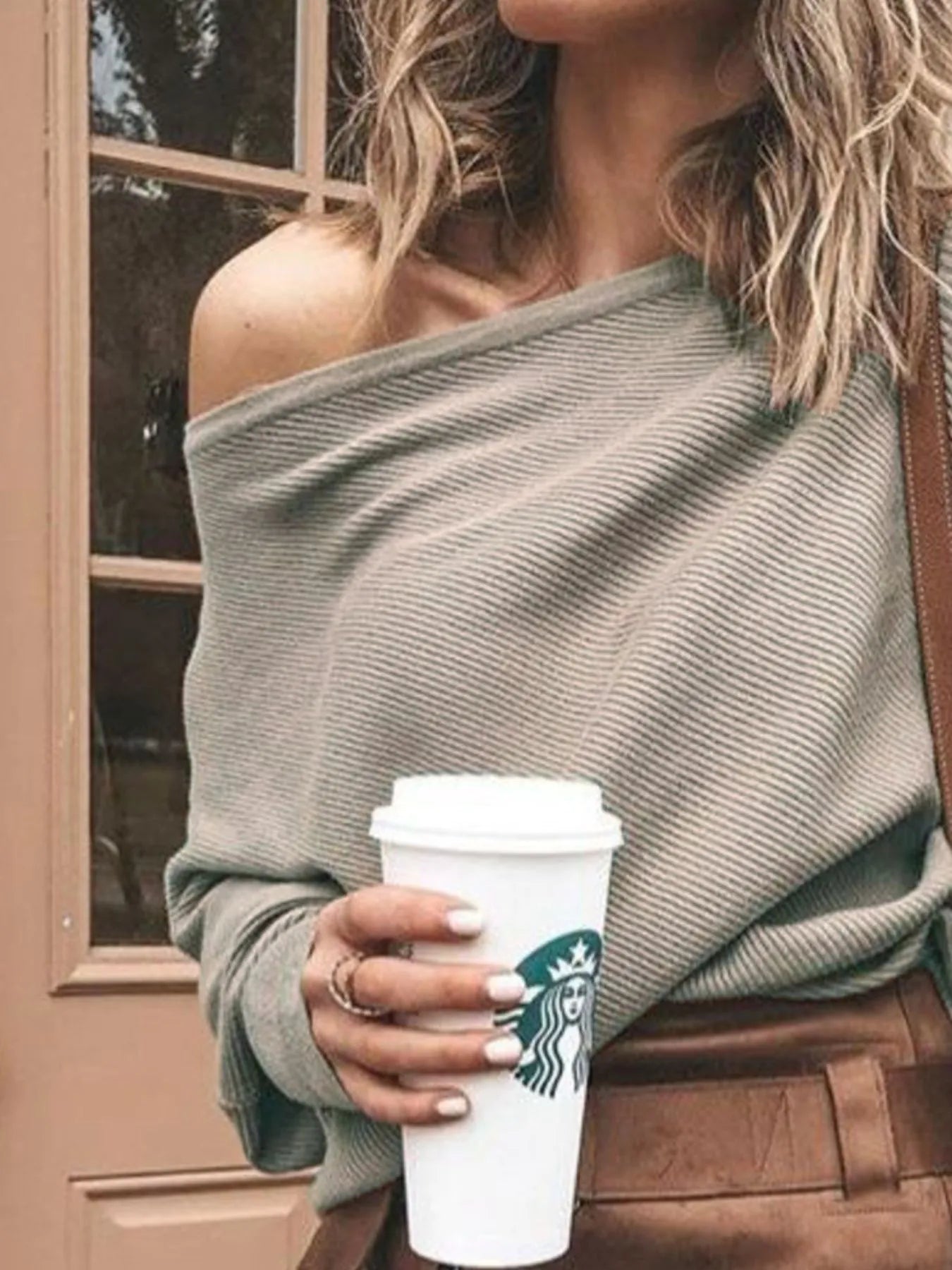 Full Size One-Shoulder Ribbed Sweater Plus Size - Fashorio