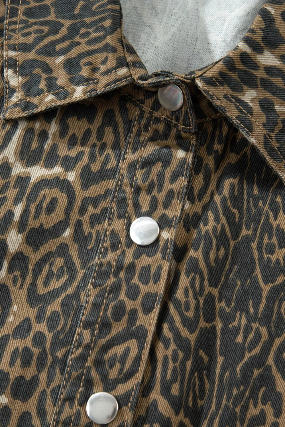 Leopard print puff sleeve denim mini dress back view