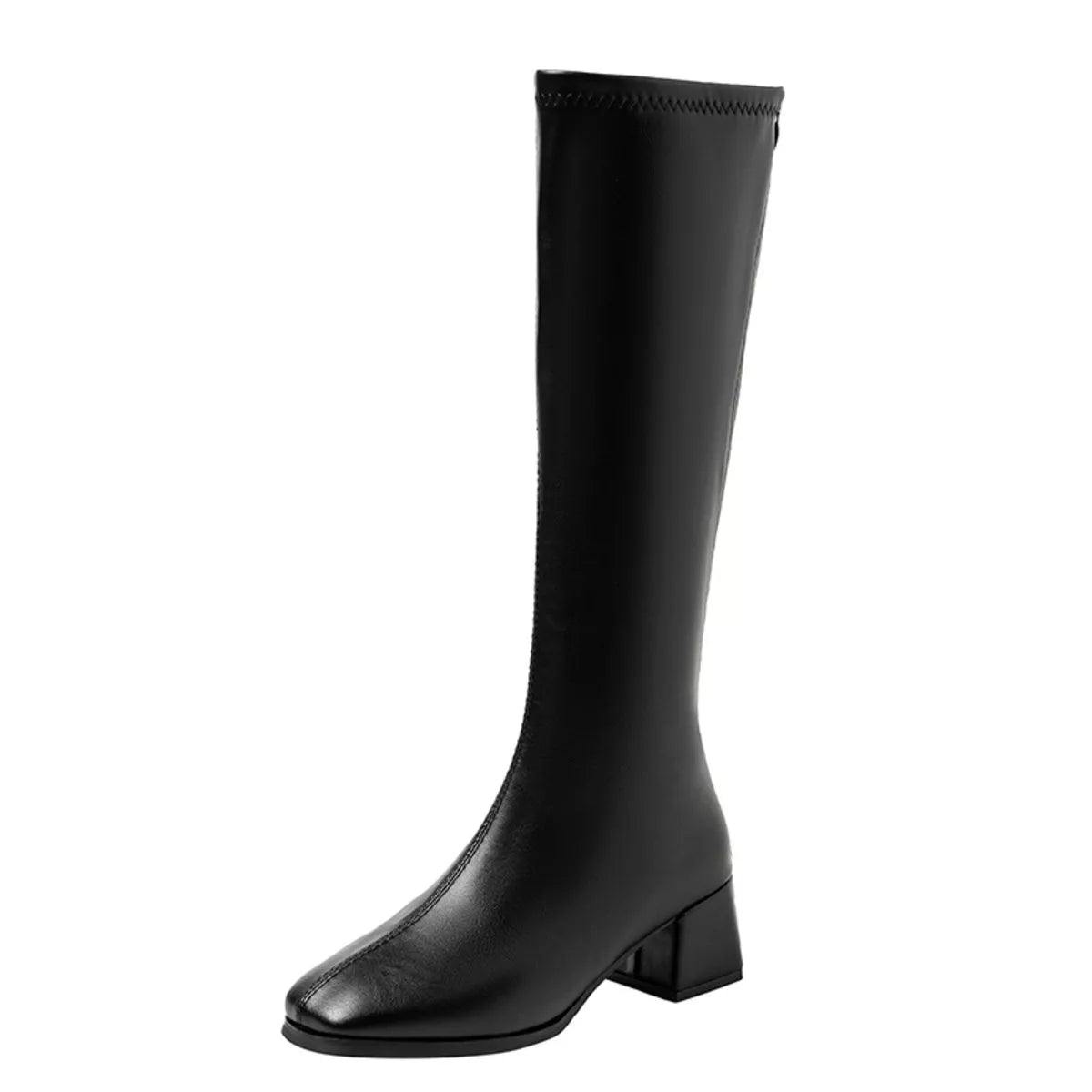 Square toe block heel boots, pair placed together