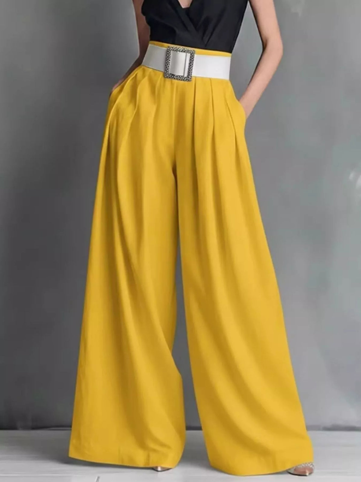 High waisted wide leg trousers front view