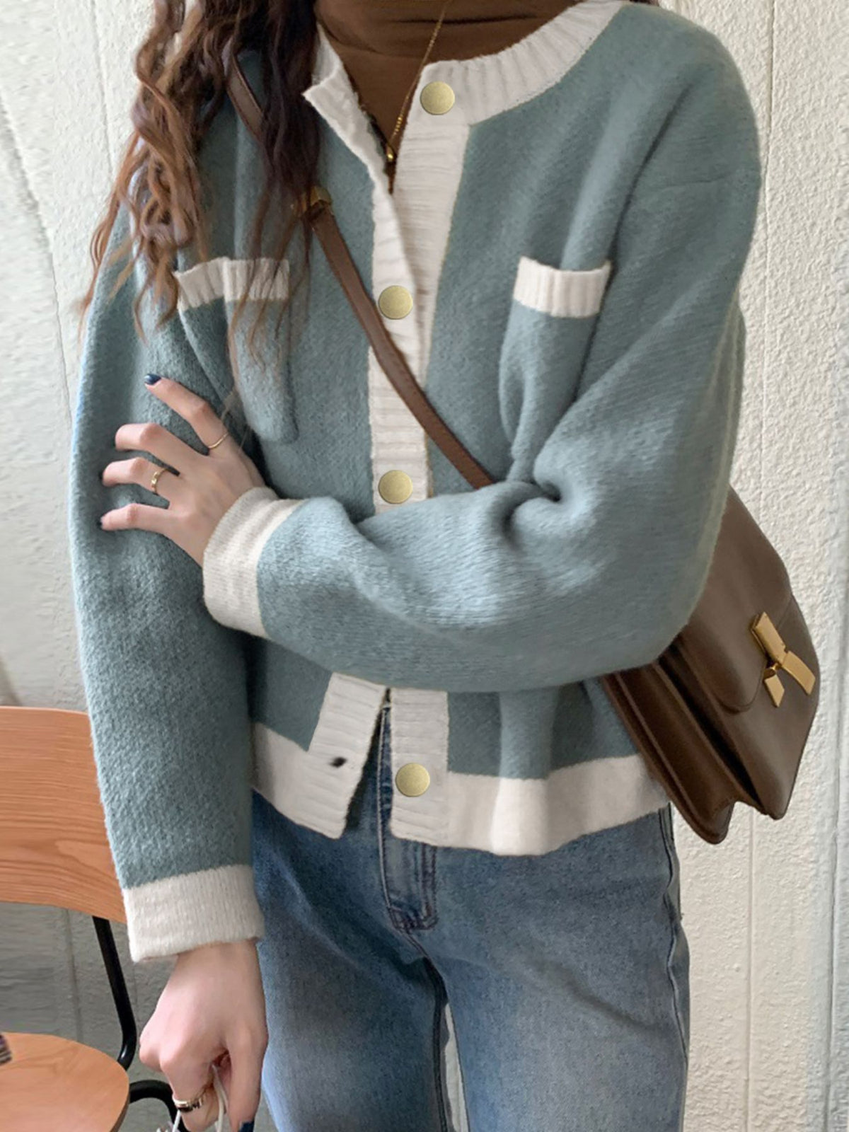 Contrast trim cardigan open front
