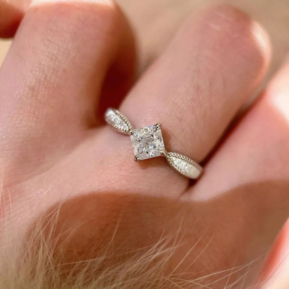 Moissanite geometric ring in sterling silver